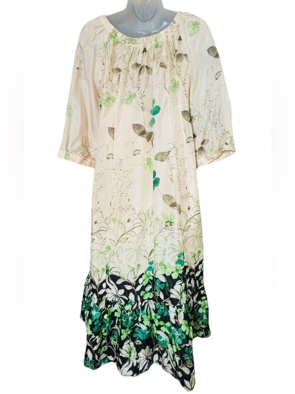 Anthropologie Vanessa Virginia Size S Rainforest 100% SILK Dress Green Floral - Picture 5 of 12